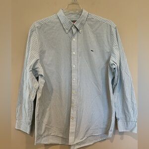 Vineyard Vines Men's Blue and White Checkered Shirt